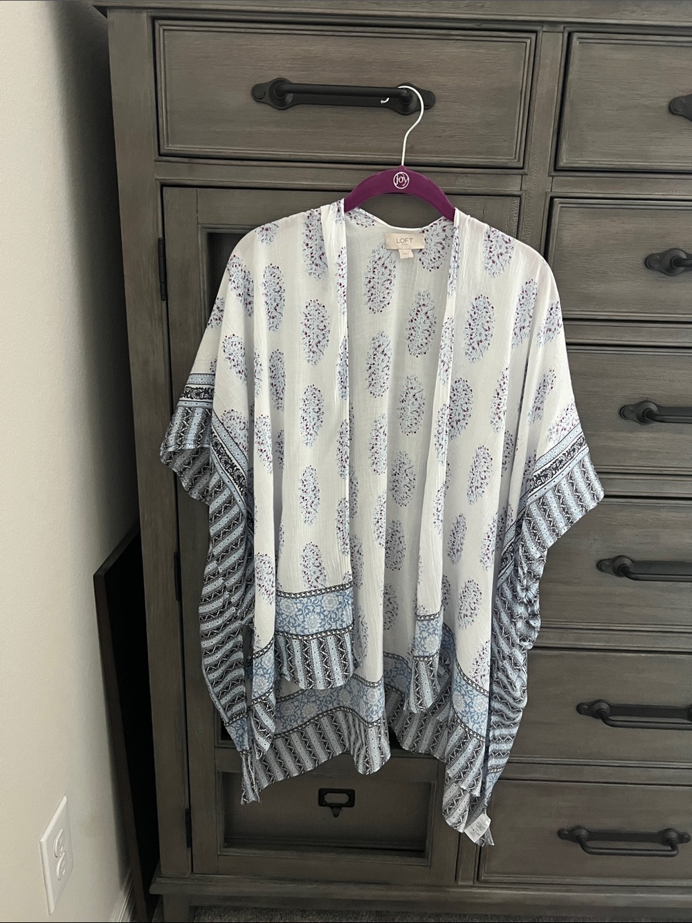 LOFT White Top with Blue, red Floral Print. Time & true black white palm coverup